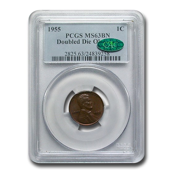 1955 Lincoln Cent Doubled Die Obverse MS-63 PCGS CAC (Brown) 1955 Lincoln Cent Doubled Die Obverse MS-63 PCGS CAC (Brown)